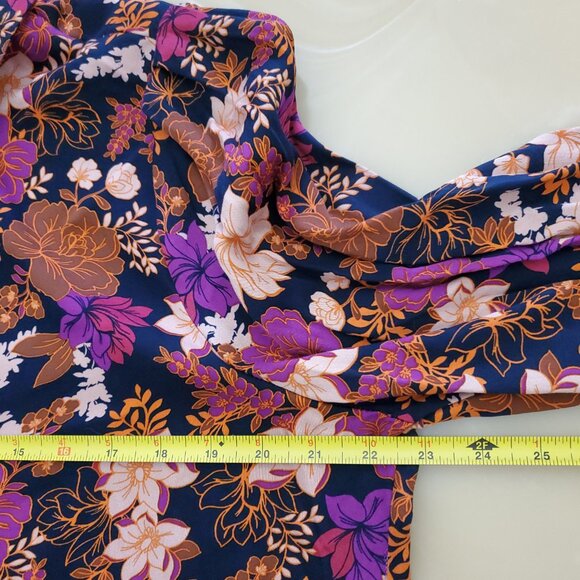 Democracy Dark Floral Print Classic Button Front Preppy Women's Top Size Large - Picture 8 of 16